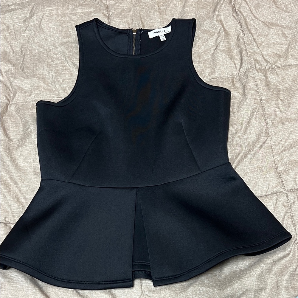 NWOT Monteau Los Angeles Elegant Black Sleeveless Peplum Blouse Top Medium